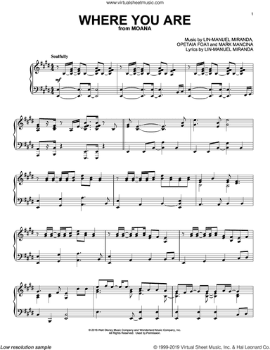 Where You Are (from Moana), (intermediate)