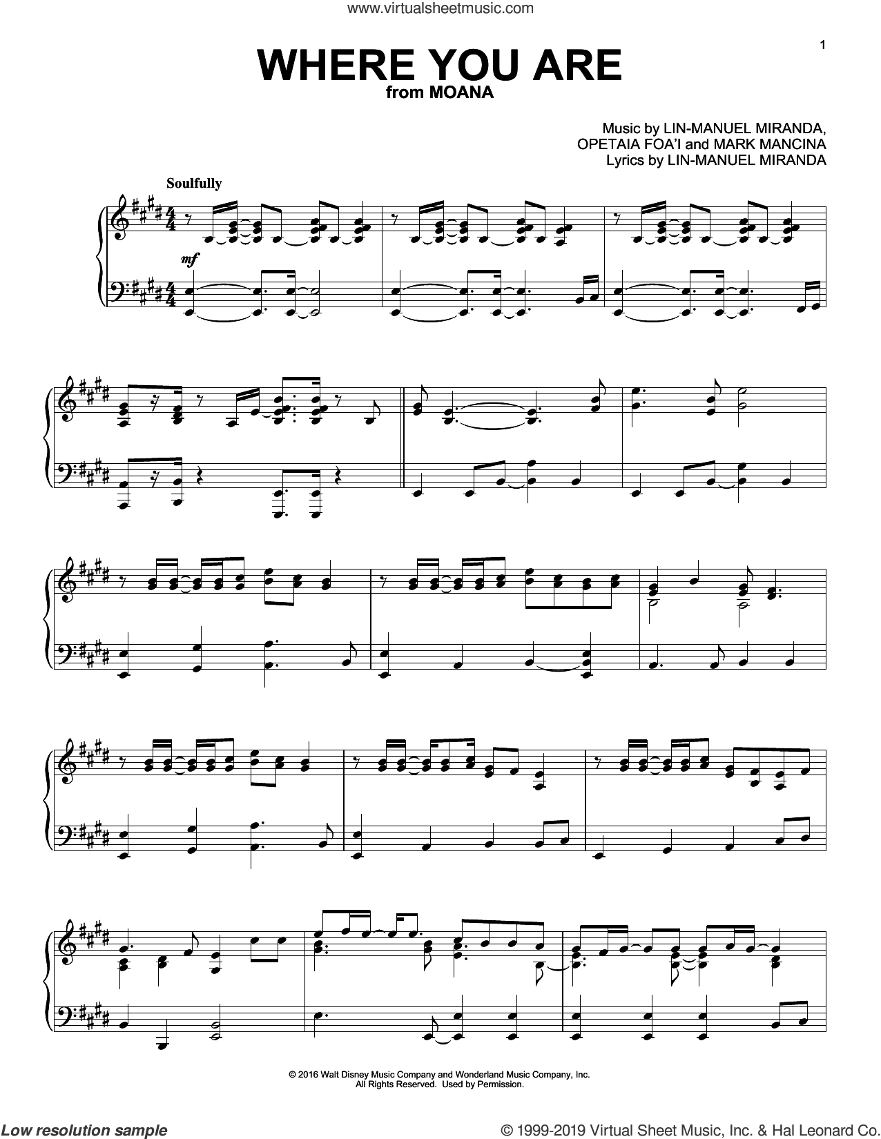 Where You Are (from Moana), (intermediate)