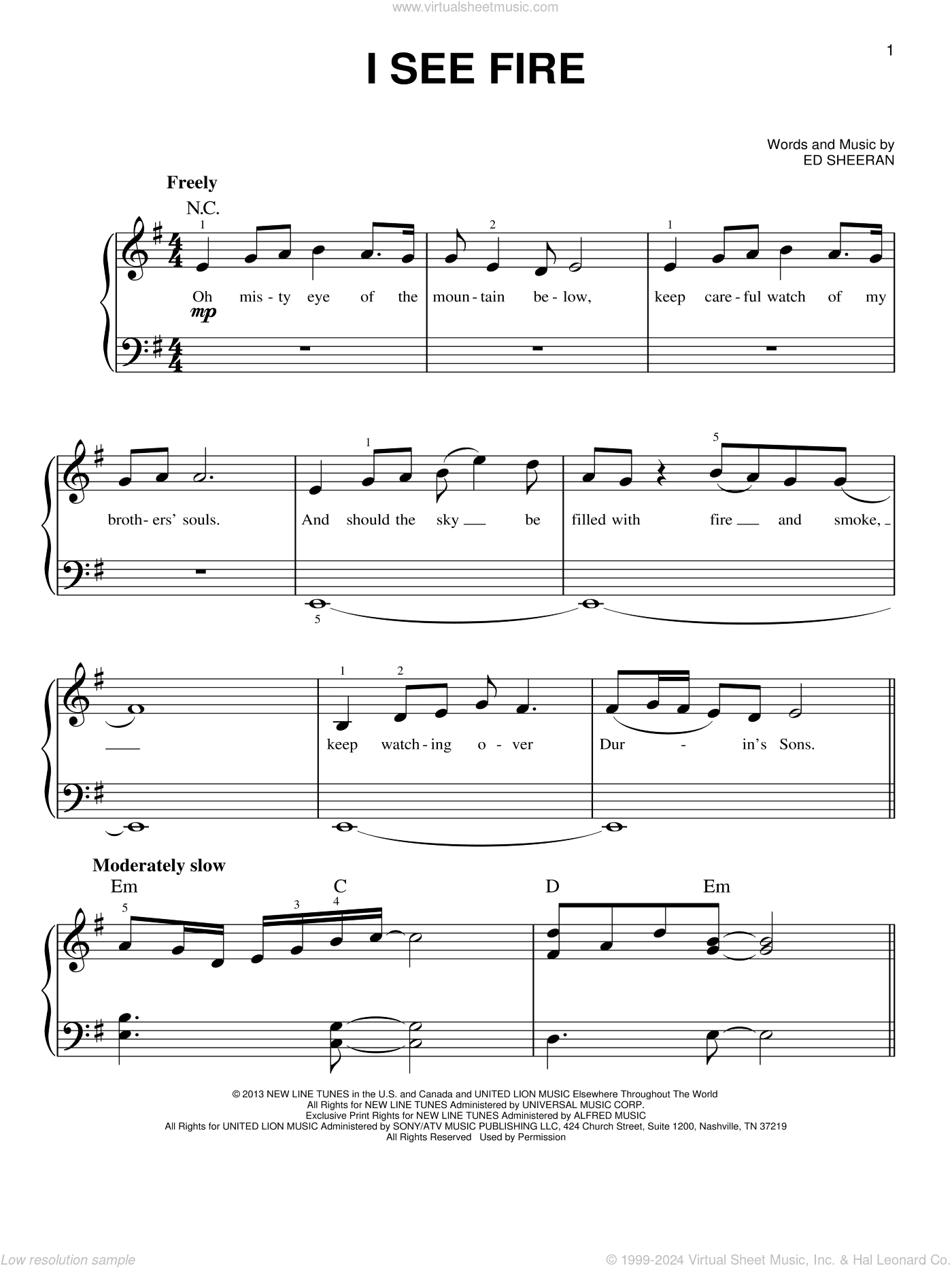 I See Fire (from The Hobbit), (easy)