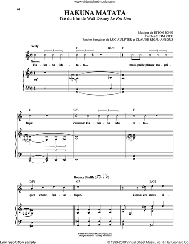 Hakuna Matata (from The Lion King) [French version]