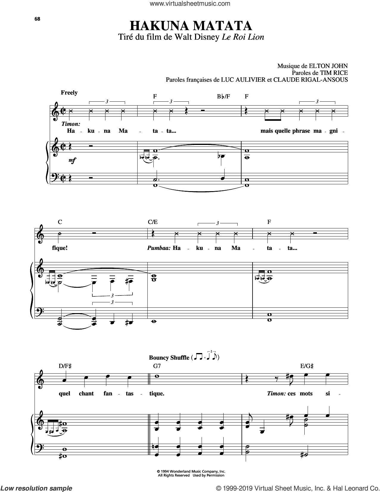 Hakuna Matata (from The Lion King) [French version]