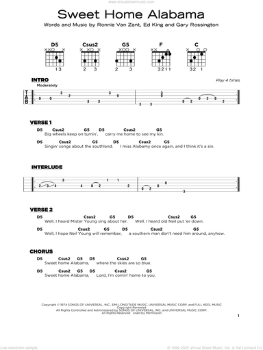 Sweet Home Alabama, (beginner)
