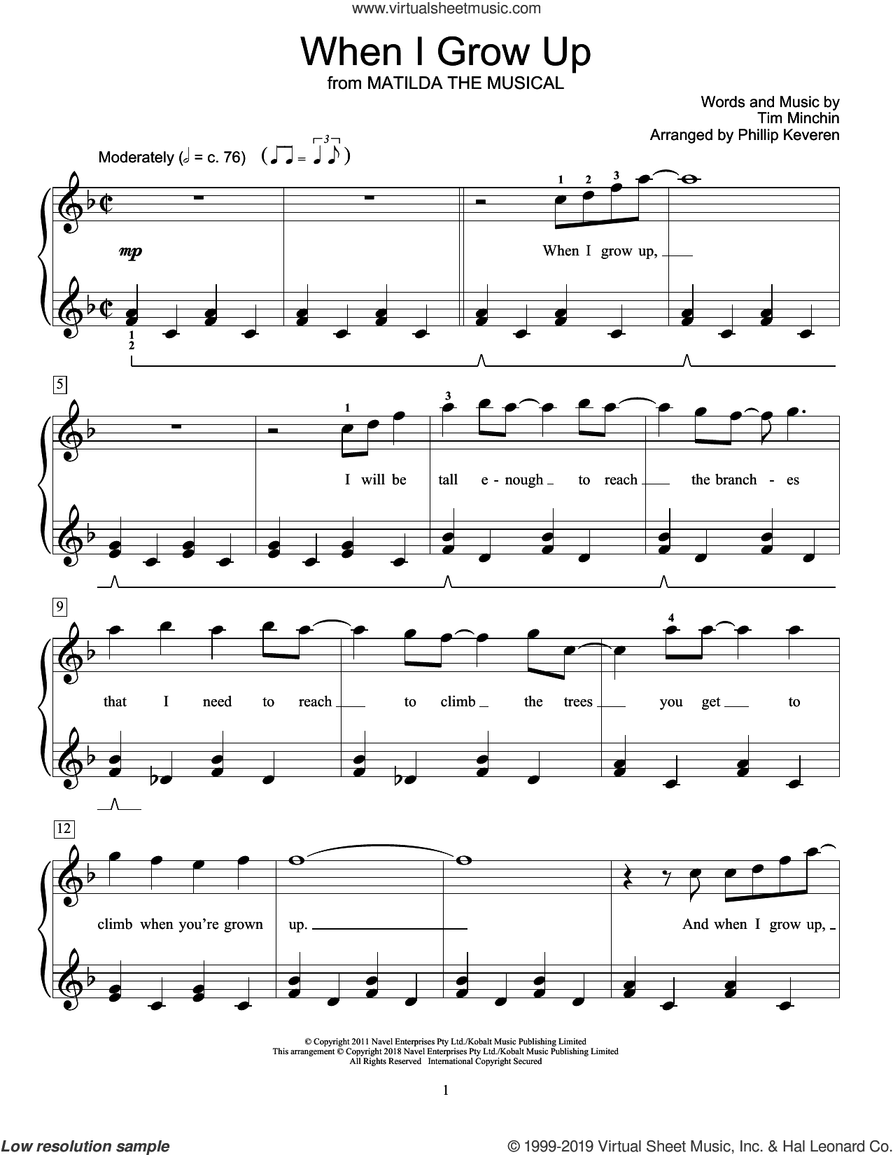 When I Grow Up (from Matilda The Musical) (arr. Phillip Keveren)
