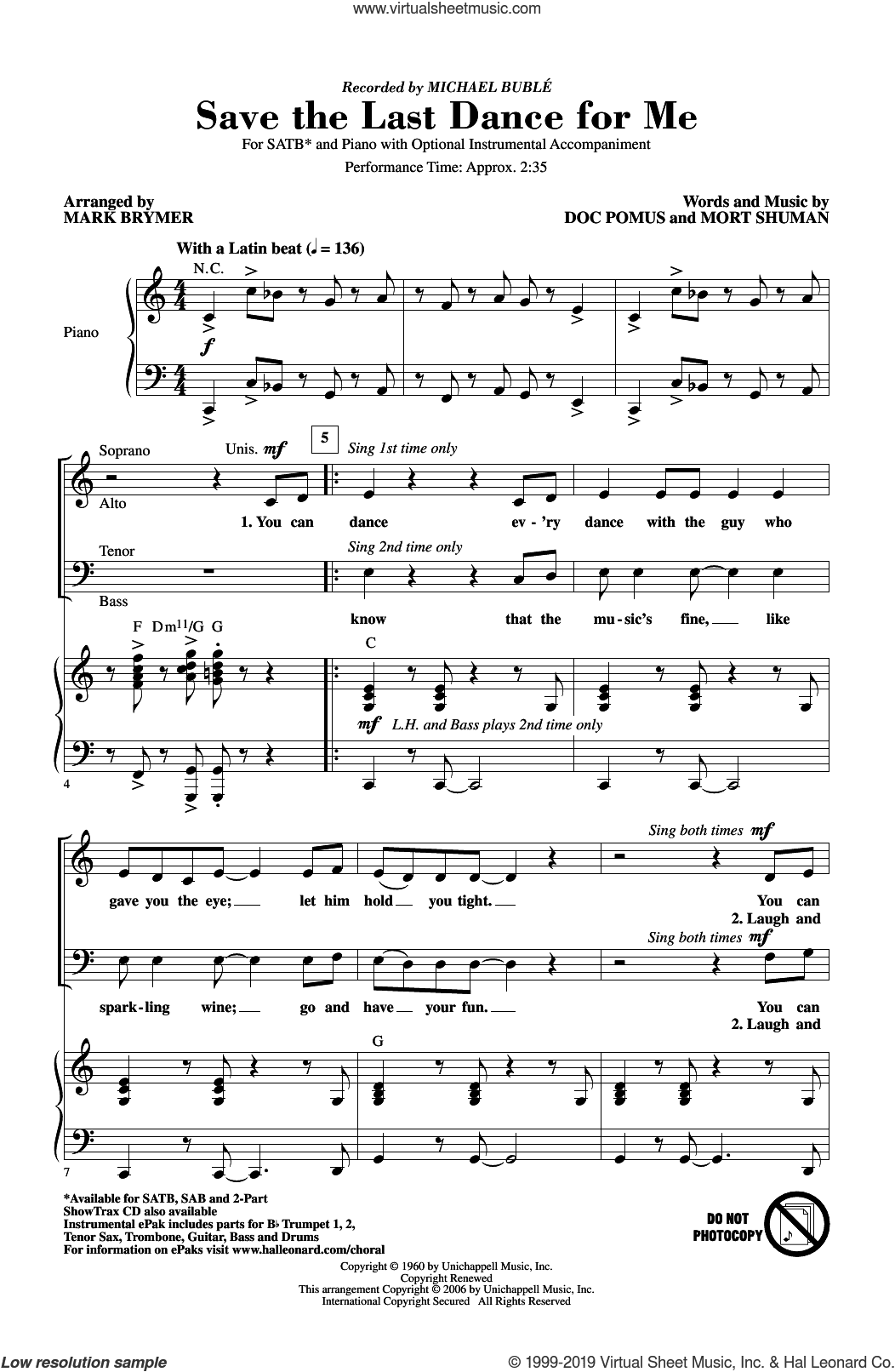 Save The Last Dance For Me (arr. Mark Brymer)