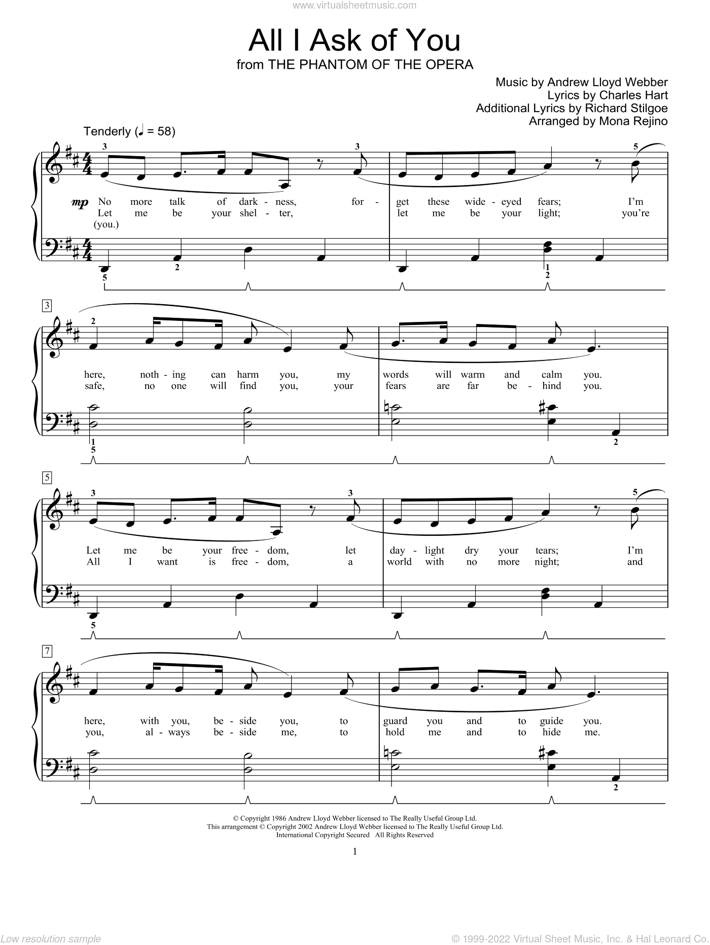 All I Ask Of You (from The Phantom Of The Opera) (arr. Mona Rejino)