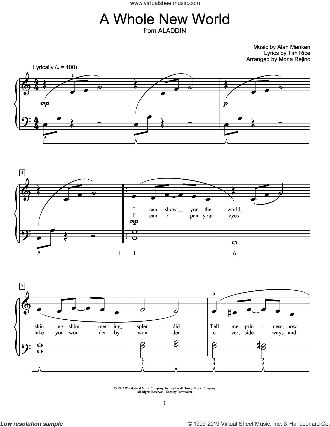 A Whole New World (from Aladdin) (arr. Mona Rejino)