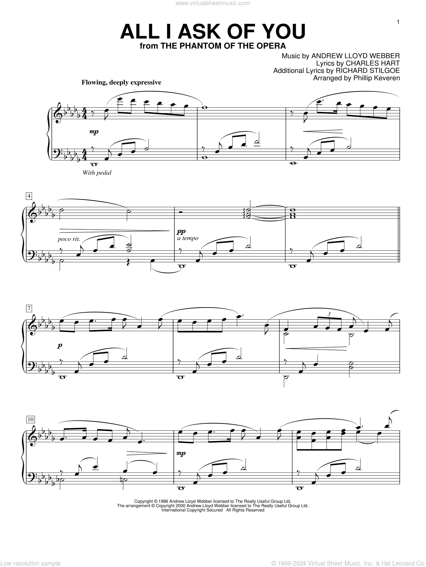 All I Ask Of You (from The Phantom Of The Opera) (arr. Phillip Keveren)