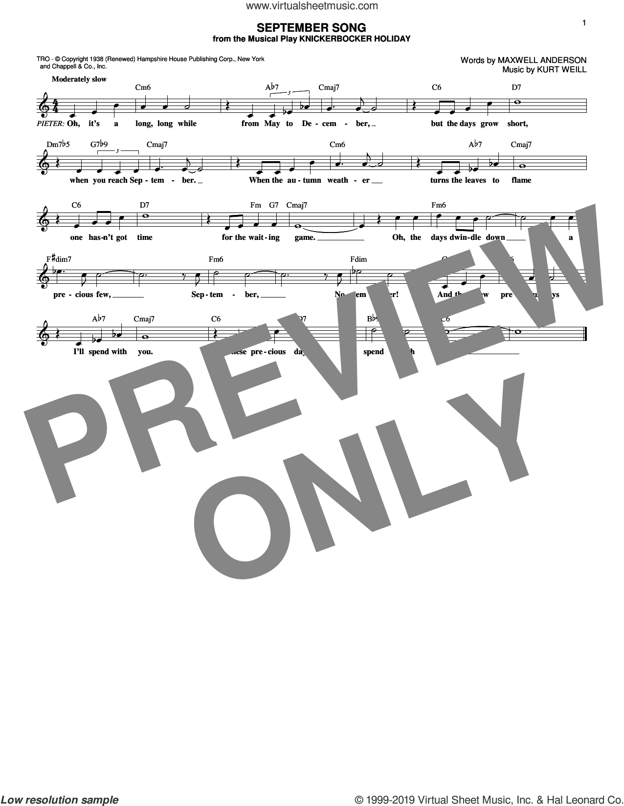 September Song (from Knickerbocker Holiday)