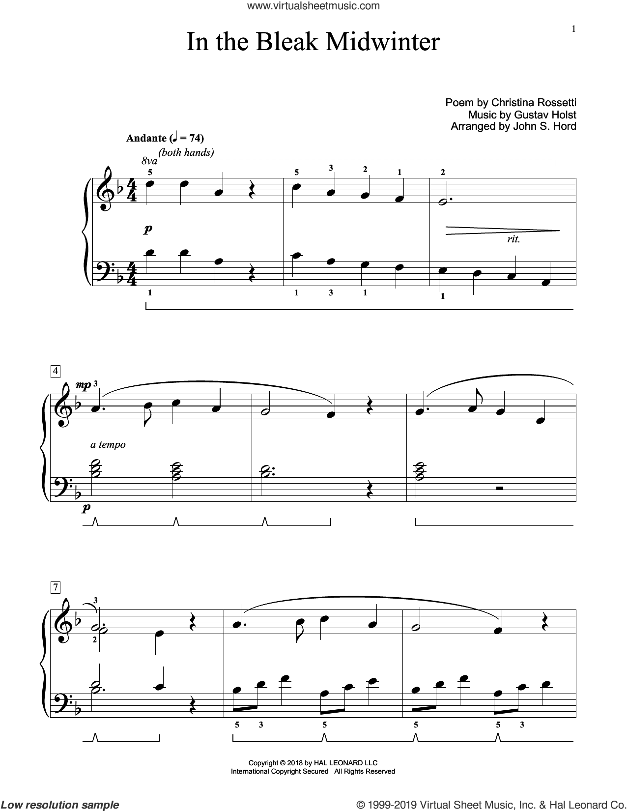 In The Bleak Midwinter (arr. John S. Hord)