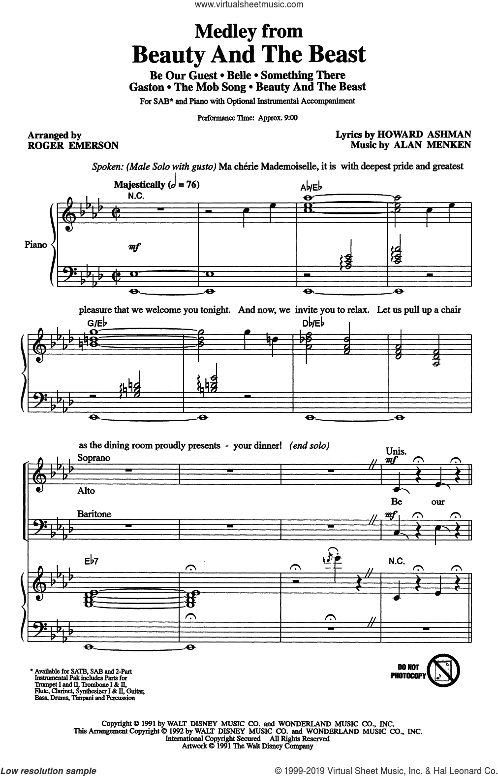 Beauty And The Beast (Medley) (arr. Roger Emerson)