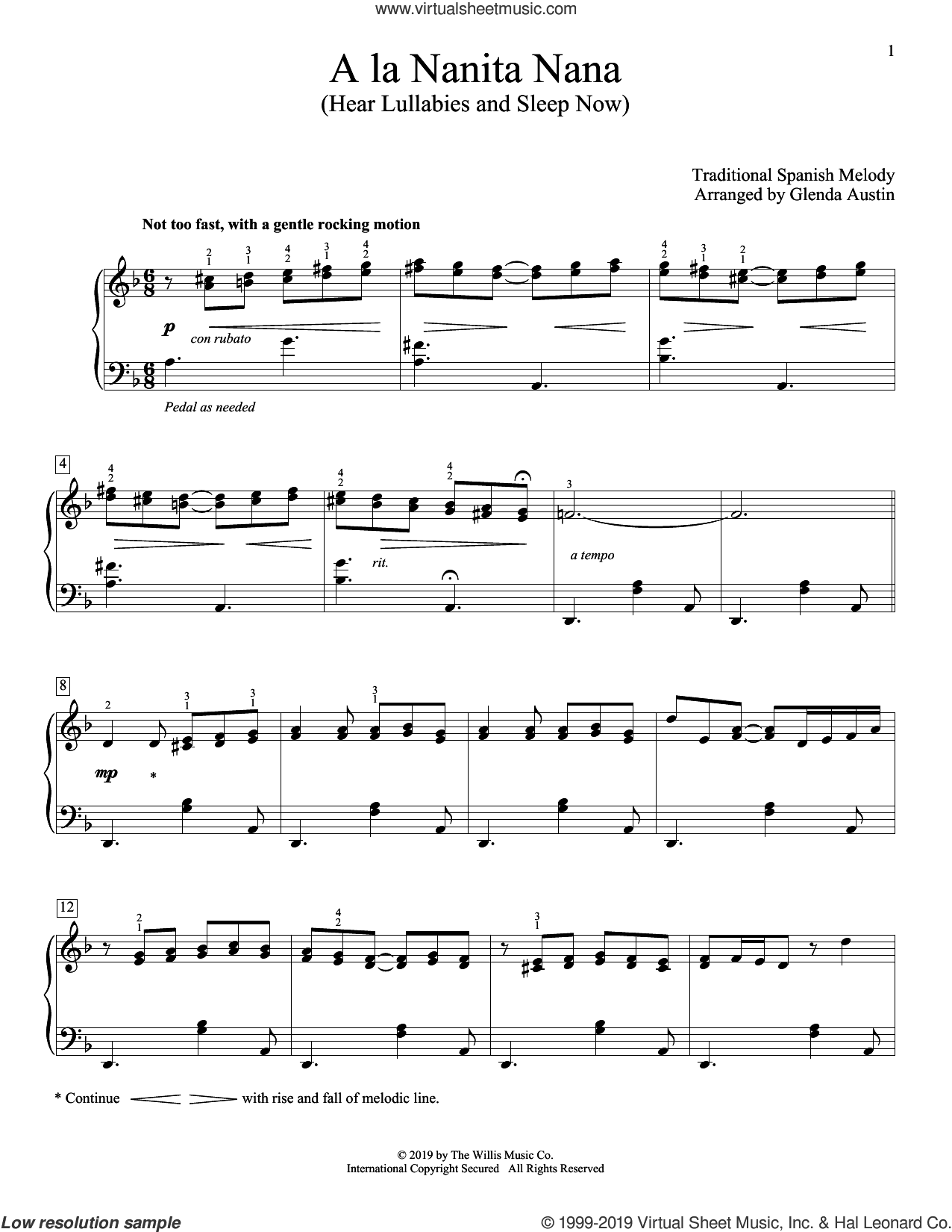 A La Nanita Nana (Hear Lullabies And Sleep Now) (arr. Glenda Austin)