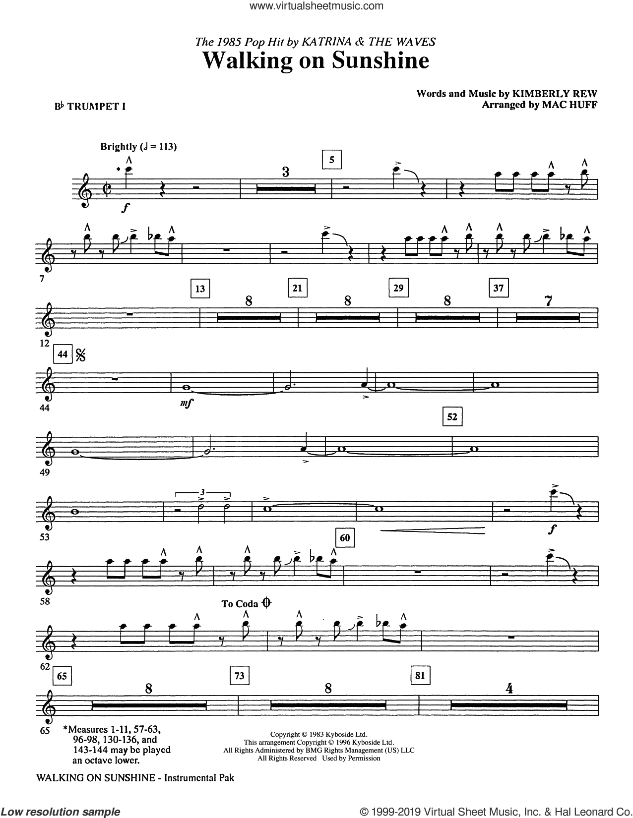 Walking on Sunshine (arr. Mac Huff) (complete set of parts)