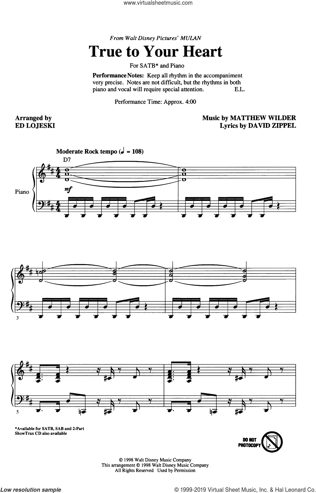 True To Your Heart (from Mulan) (arr. Ed Lojeski)