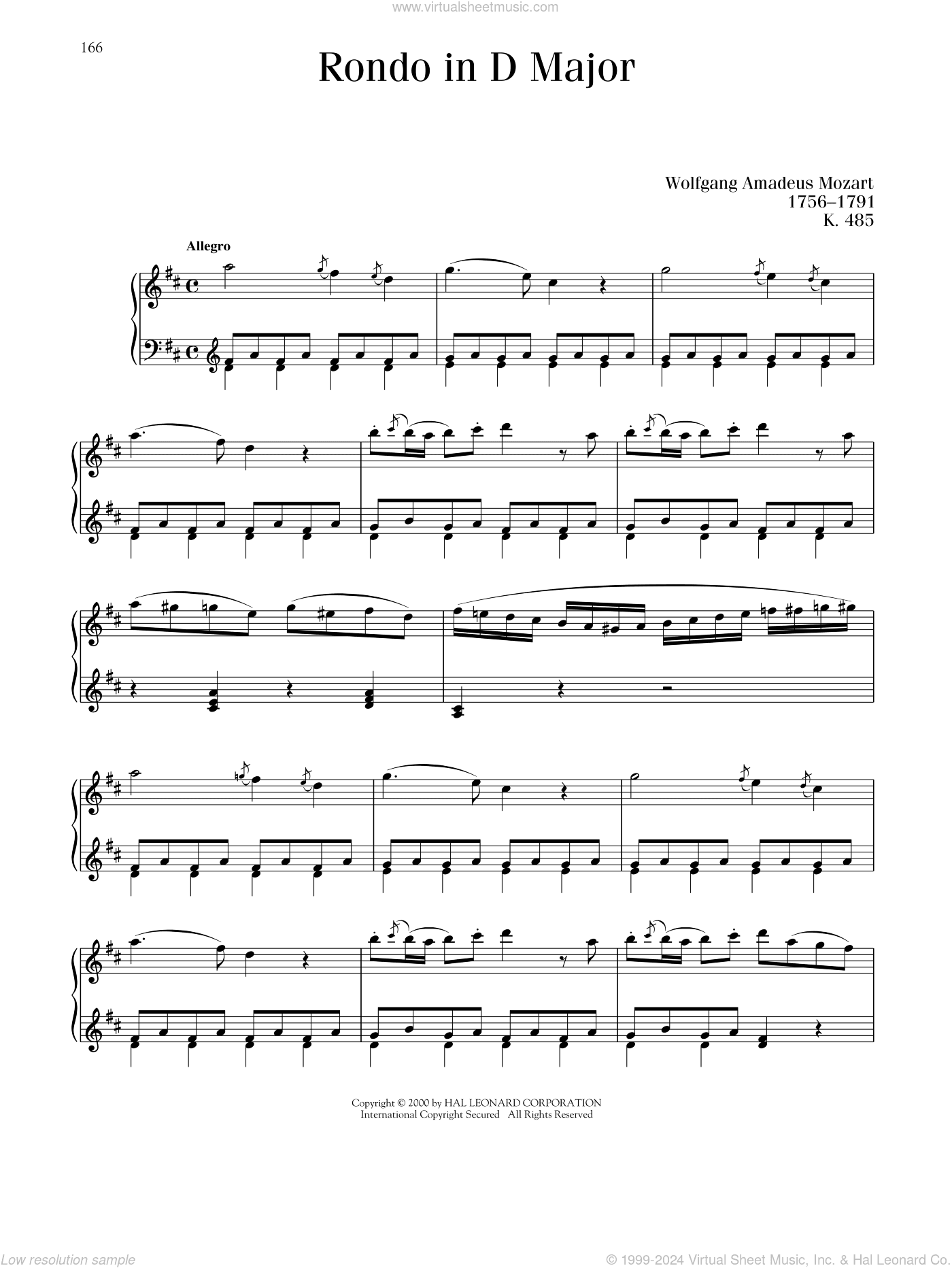 Rondo In D Major, K. 485