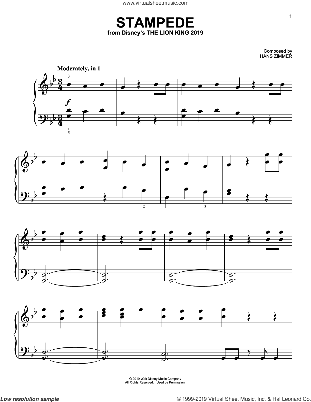 Stampede (from The Lion King 2019), (easy)