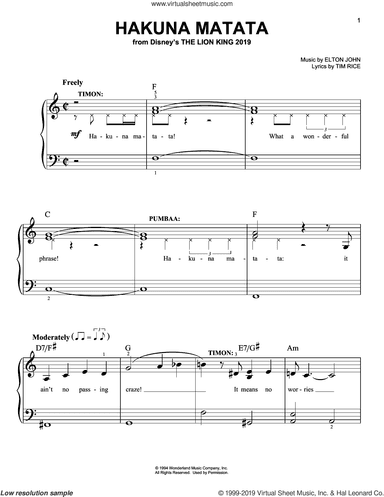 Hakuna Matata (from The Lion King 2019), (easy) (from The Lion King 2019)