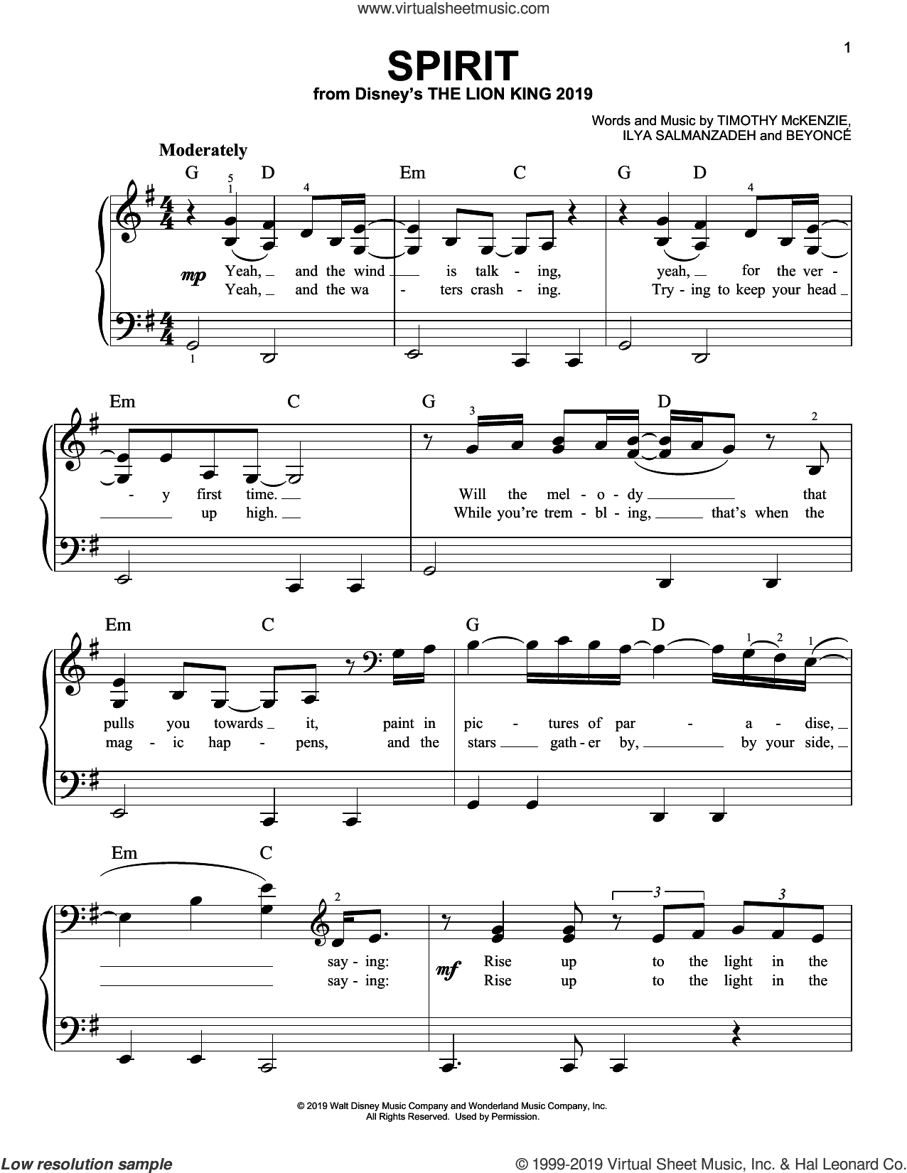 Spirit (from The Lion King 2019), (easy)