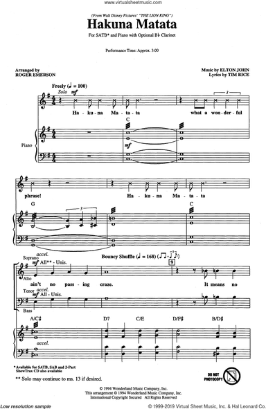 Hakuna Matata (from The Lion King) (arr. Roger Emerson)