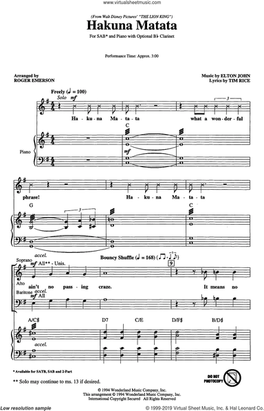 Hakuna Matata (from The Lion King) (arr. Roger Emerson)