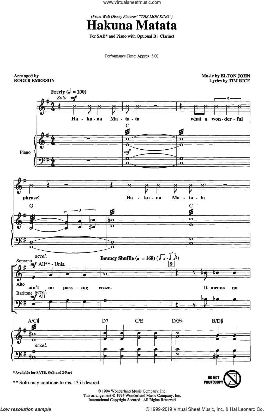 Hakuna Matata (from The Lion King) (arr. Roger Emerson)