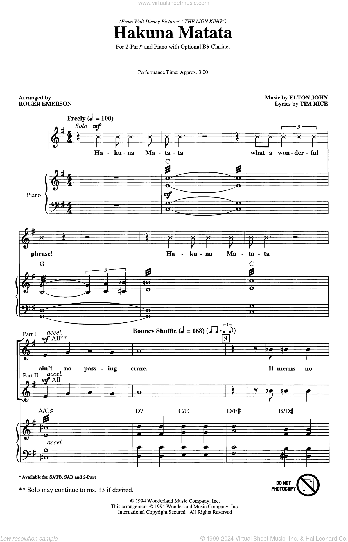 Hakuna Matata (from The Lion King) (arr. Roger Emerson)
