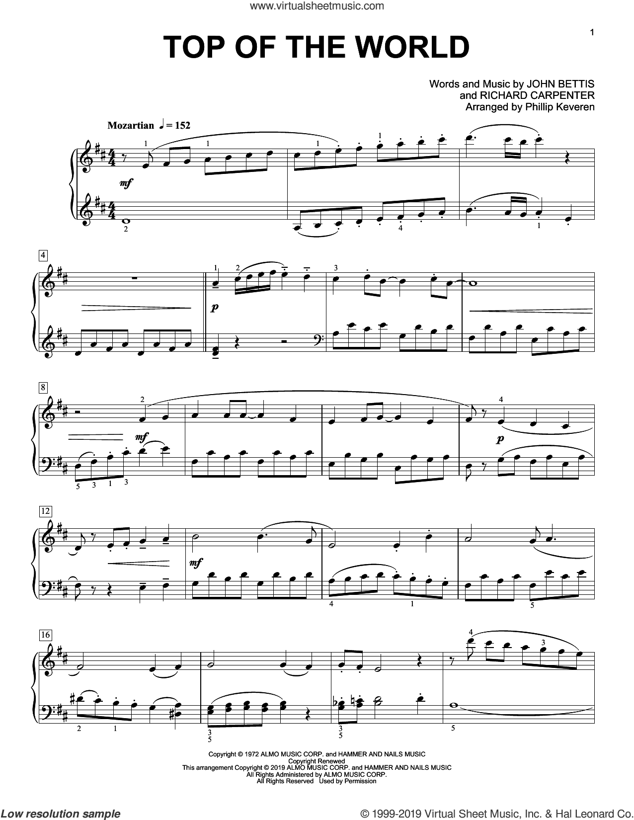 Top Of The World (arr. Phillip Keveren)
