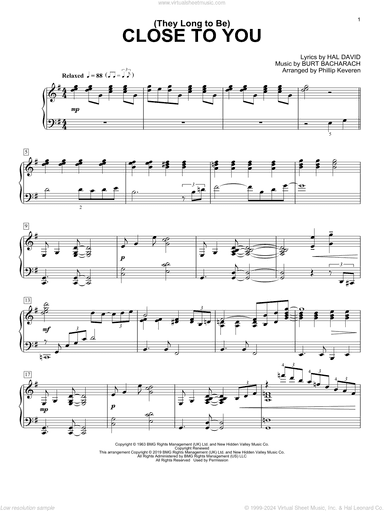 (They Long To Be) Close To You (arr. Phillip Keveren)