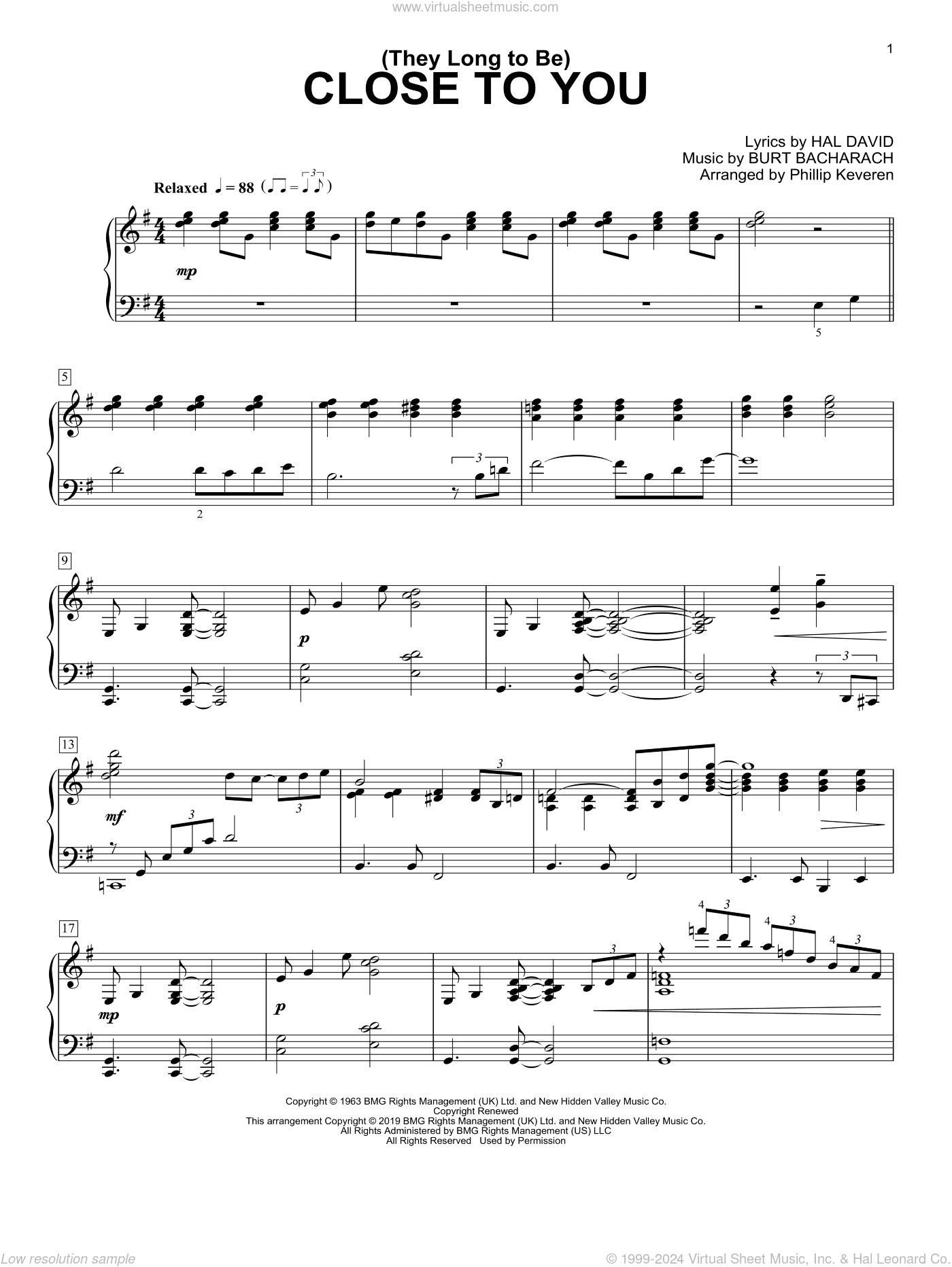 (They Long To Be) Close To You (arr. Phillip Keveren)