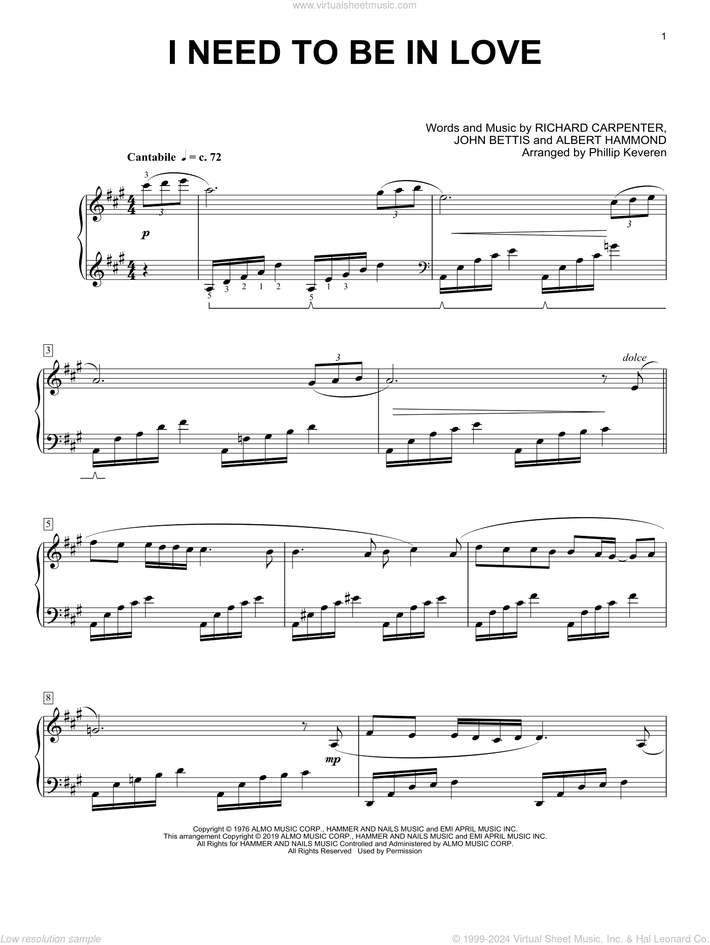 I Need To Be In Love (arr. Phillip Keveren)