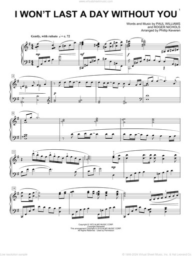 I Won't Last A Day Without You (arr. Phillip Keveren)