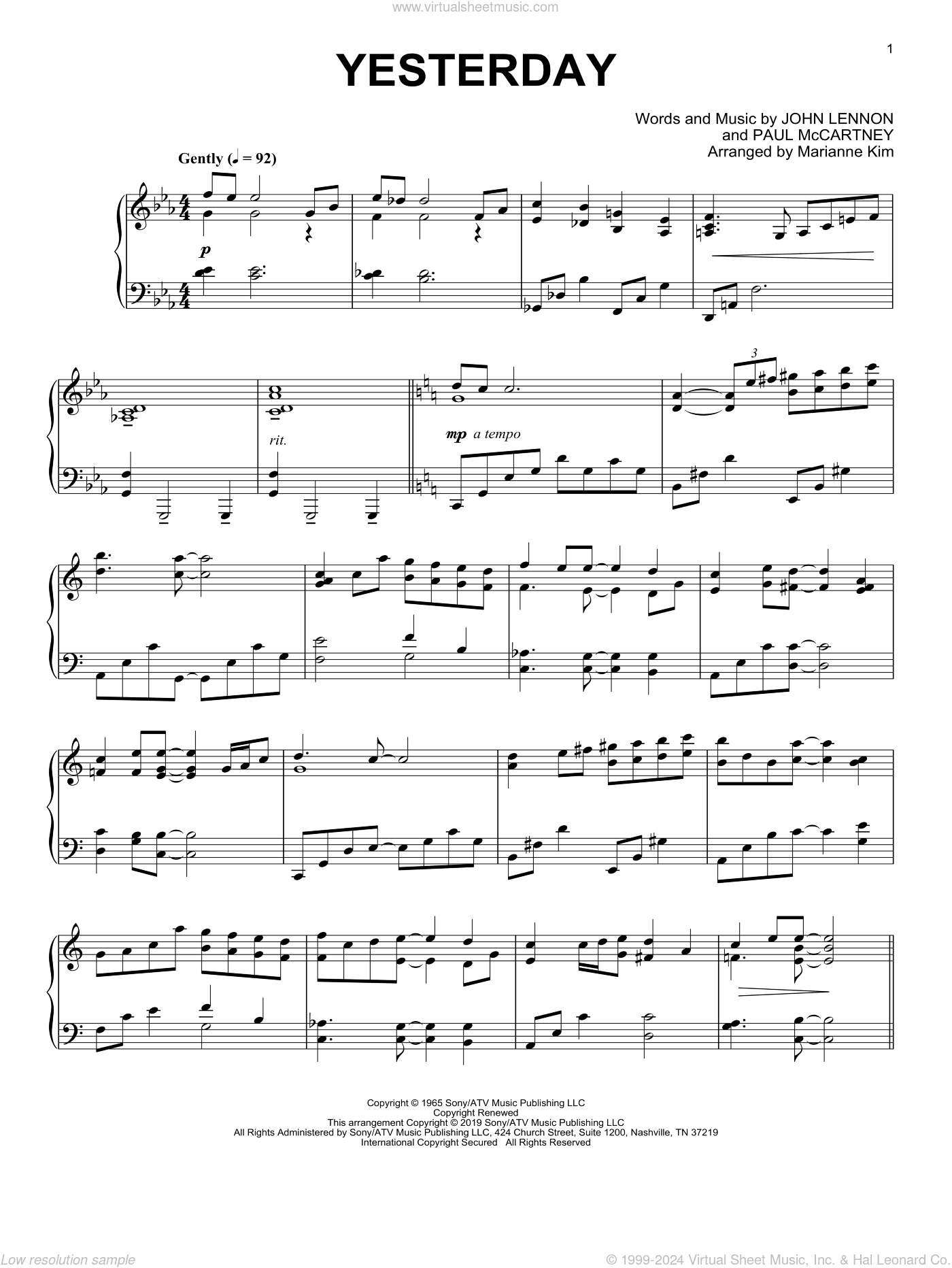 Yesterday (arr. Marianne Kim)