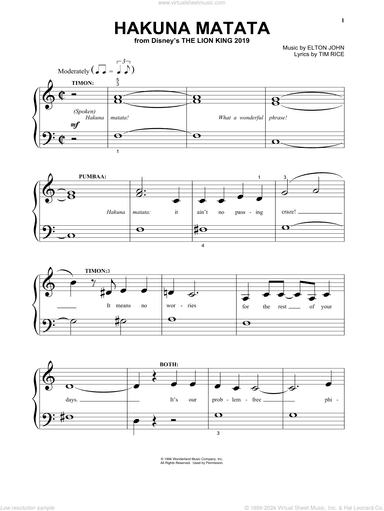 Hakuna Matata (from The Lion King 2019), (beginner)