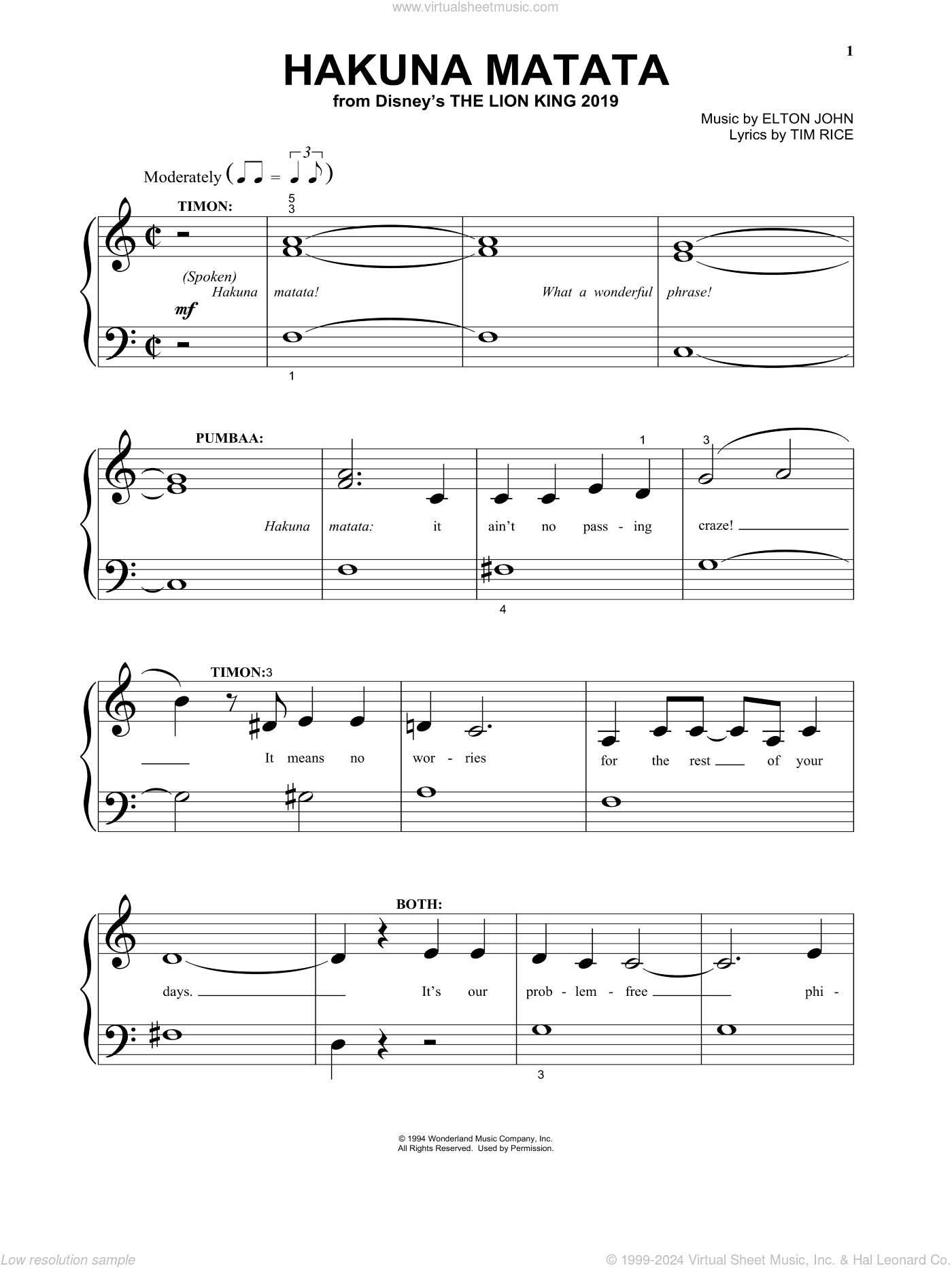 Hakuna Matata (from The Lion King 2019), (beginner)