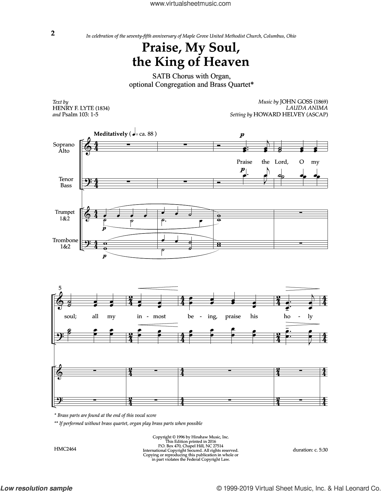 Praise, My Soul, The King of Heaven (arr. Howard Helvey)