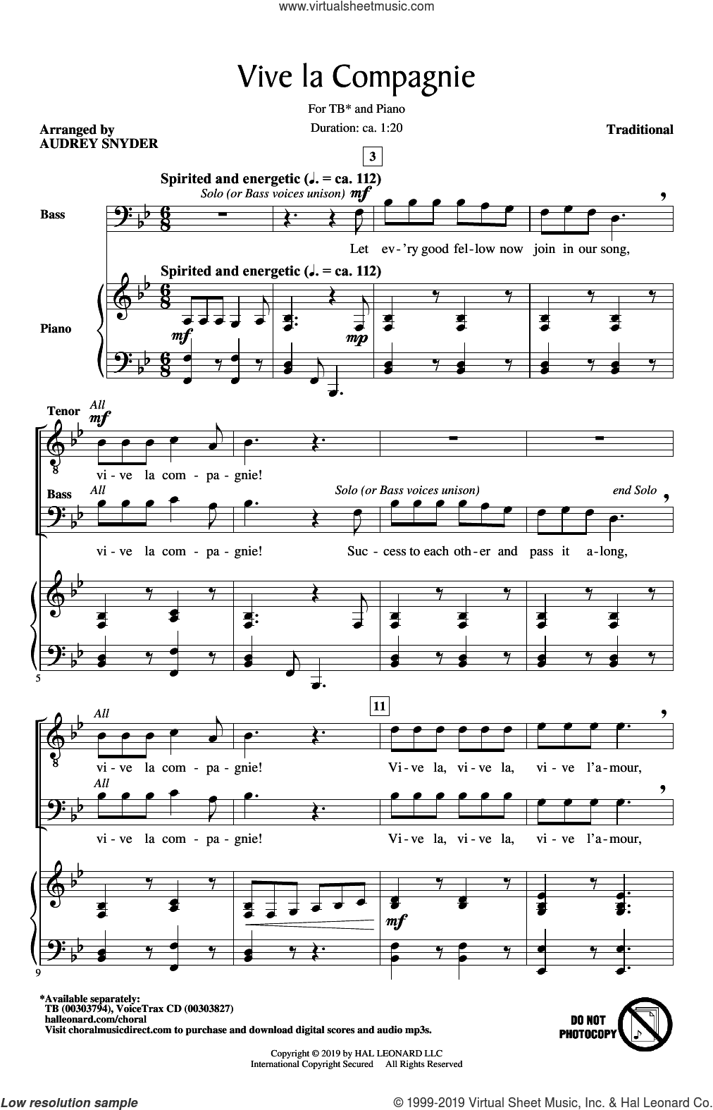 Vive La Compagnie (arr. Audrey Snyder)
