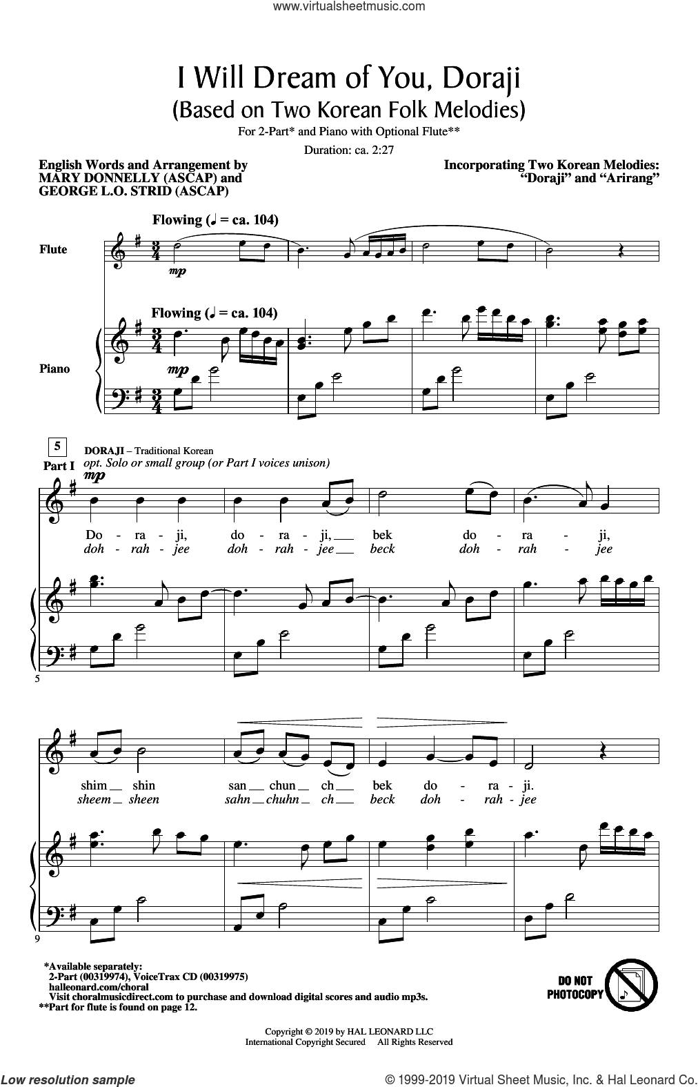 I Will Dream Of You, Doraji (Based on Two Korean Folk Melodies)