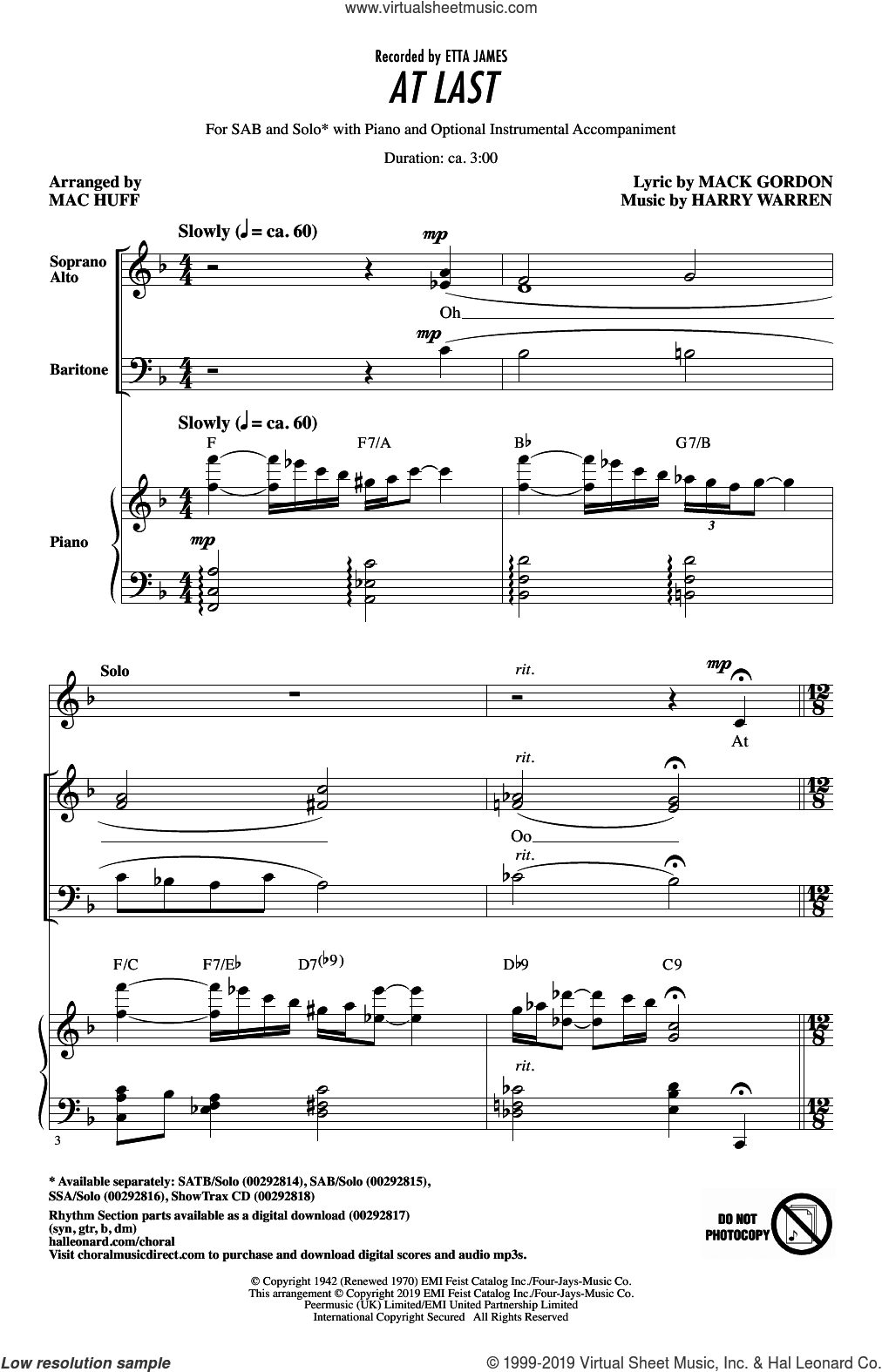 At Last (arr. Mac Huff)