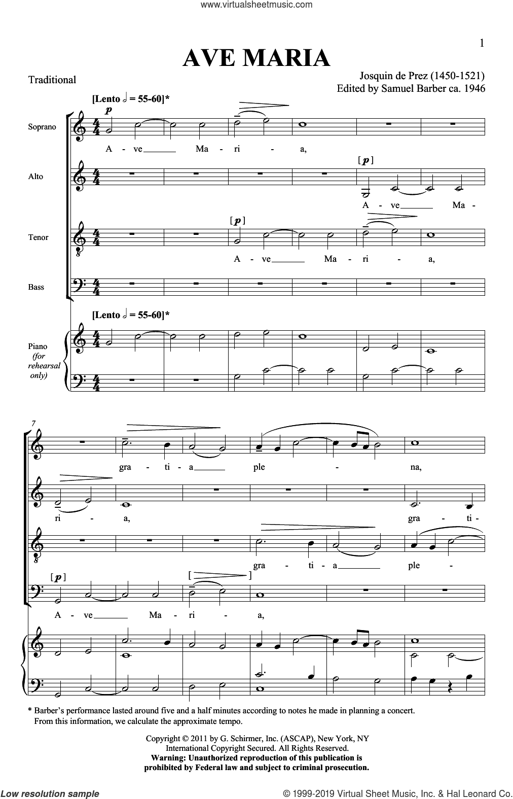 Ave Maria (ed. Samuel Barber)