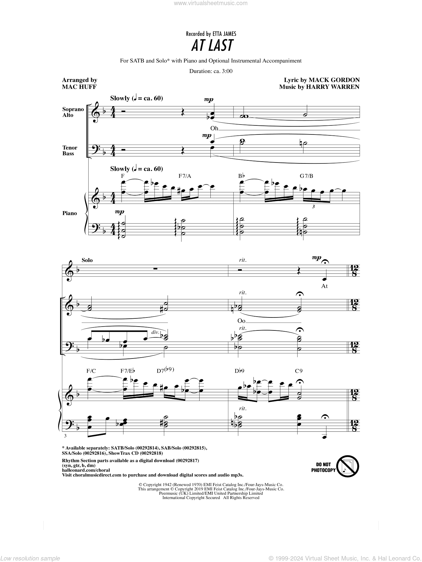 At Last (arr. Mac Huff)