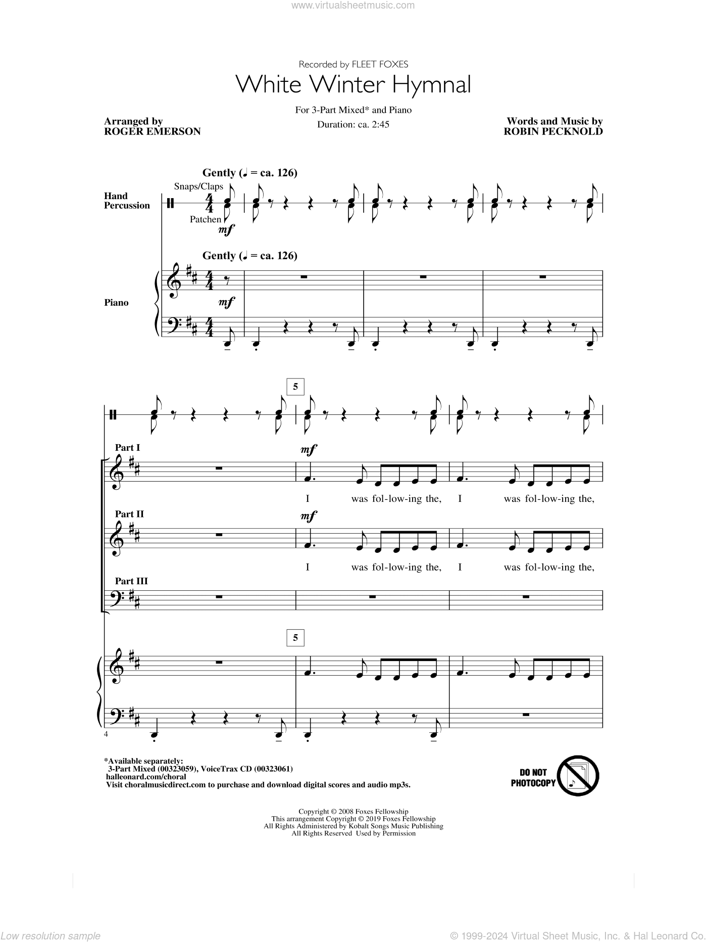 White Winter Hymnal (arr. Roger Emerson)