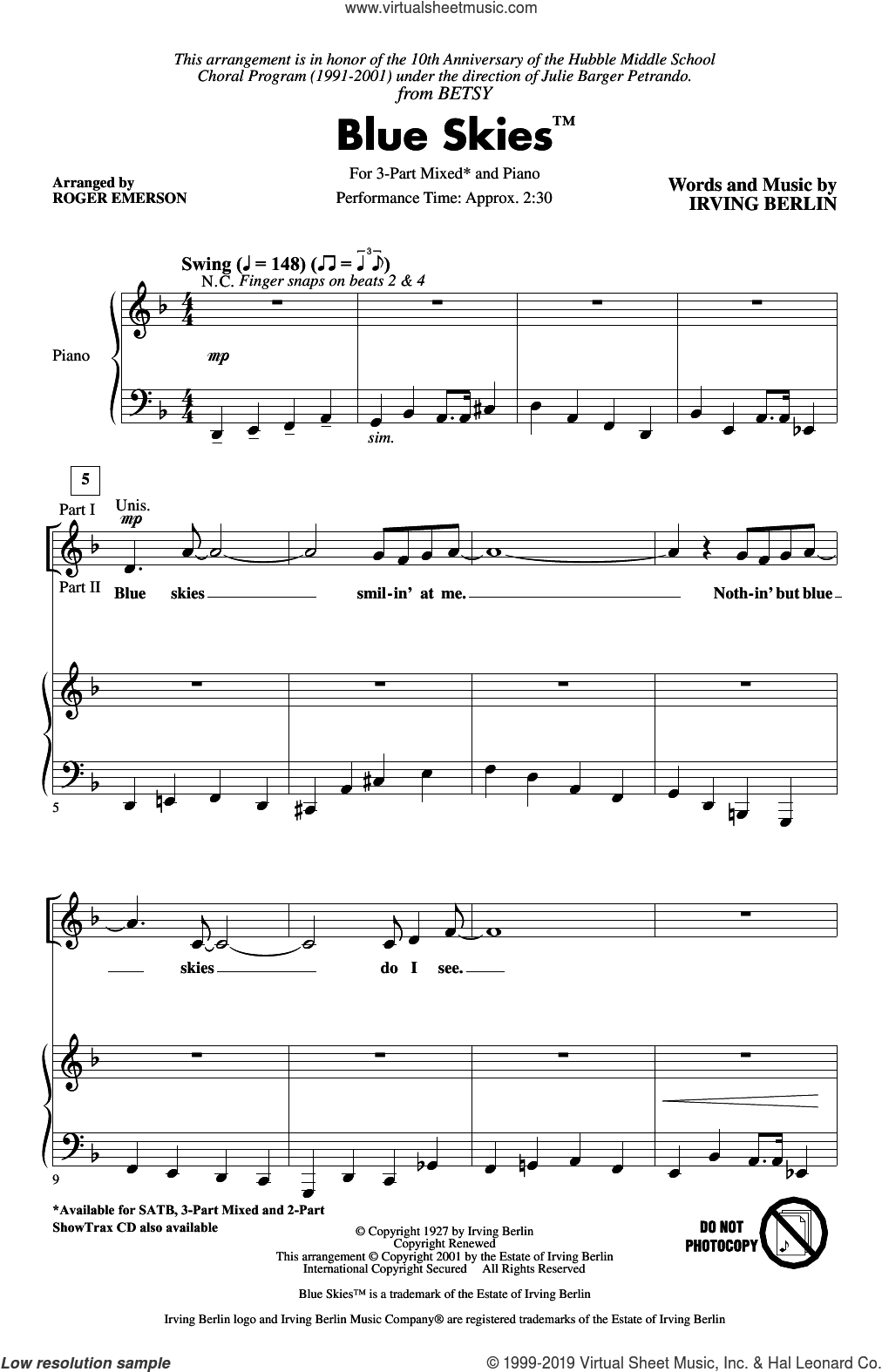 Blue Skies (arr. Roger Emerson)