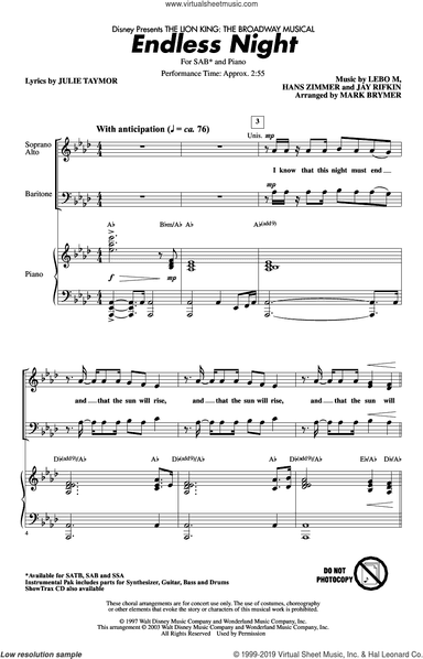 Endless Night (from The Lion King: Broadway Musical) (arr. Mark Brymer)