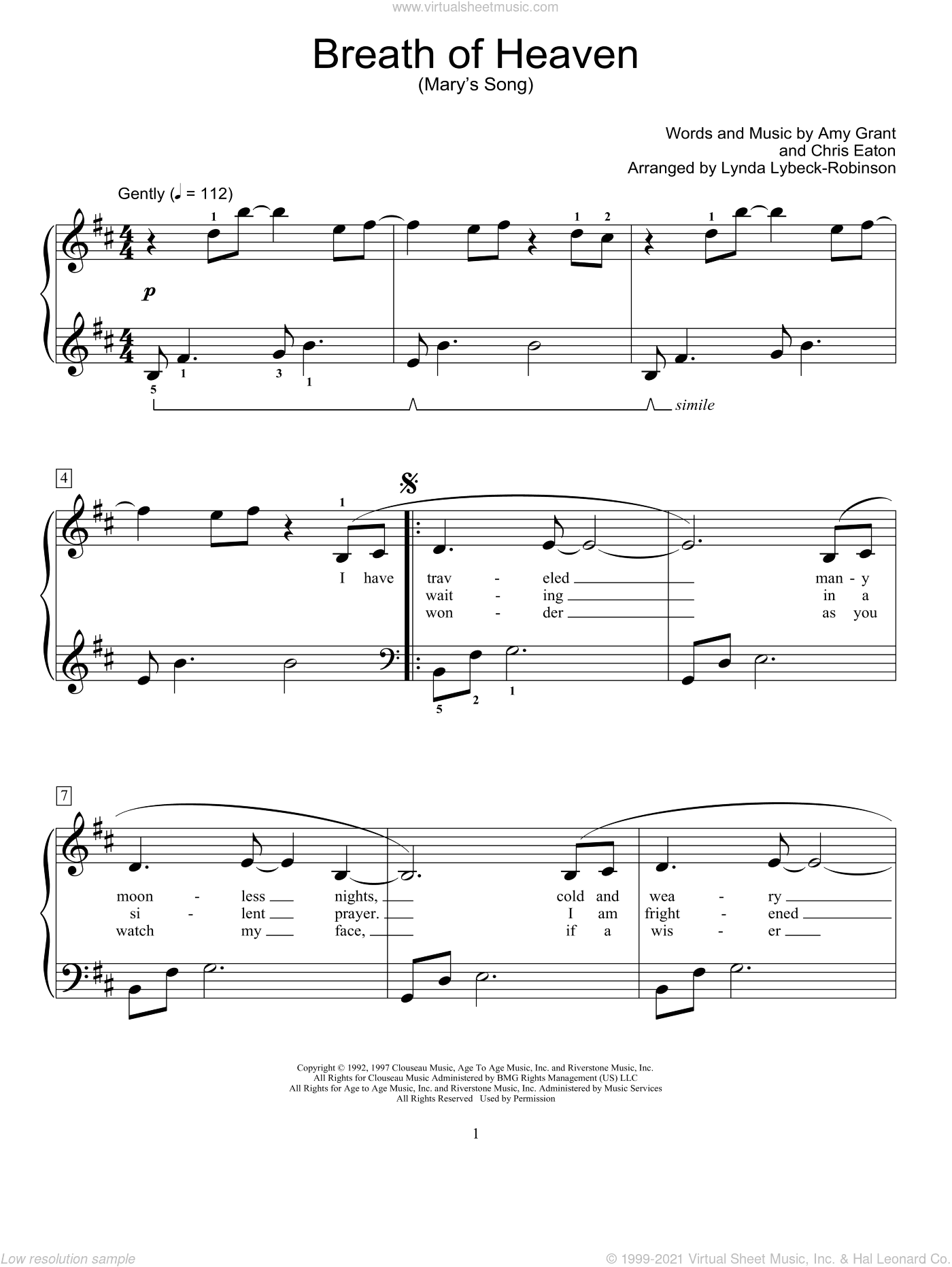 Breath Of Heaven (Mary's Song) (arr. Lynda Lybeck-Robinson)