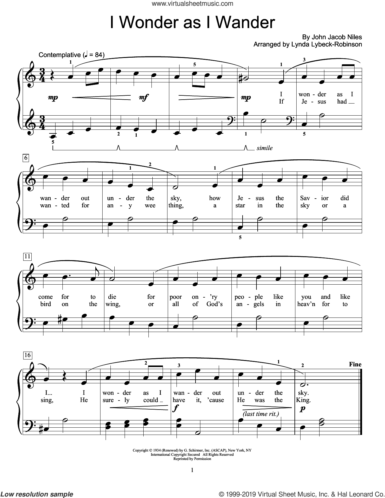 I Wonder As I Wander (arr. Lynda Lybeck-Robinson)
