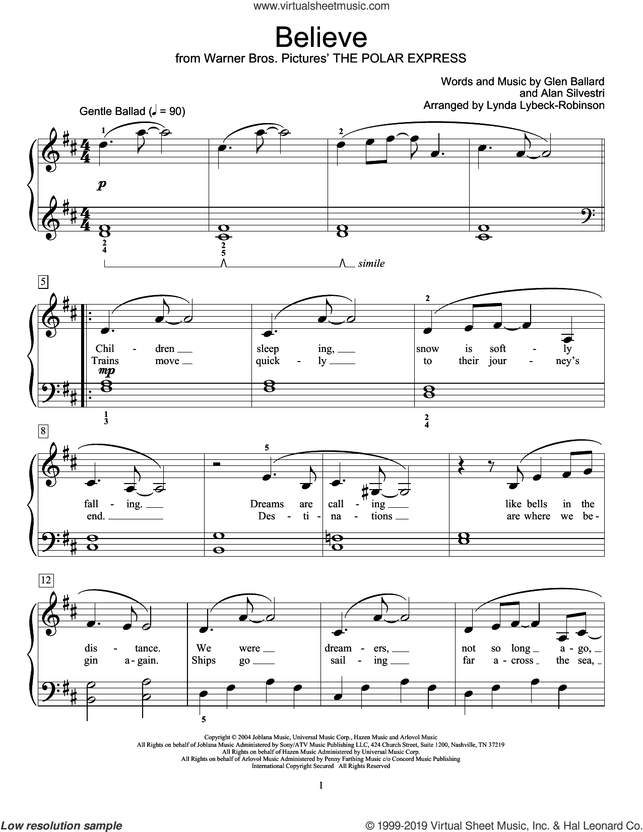 Believe (from The Polar Express) (arr. Lynda Lybeck-Robinson)