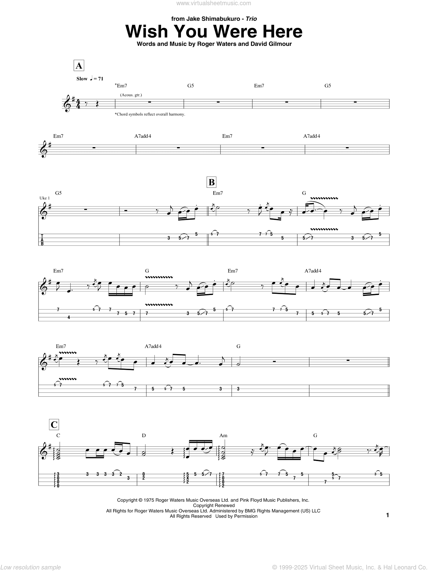Wish You Were Here (arr. Jake Shimabukuro Trio)