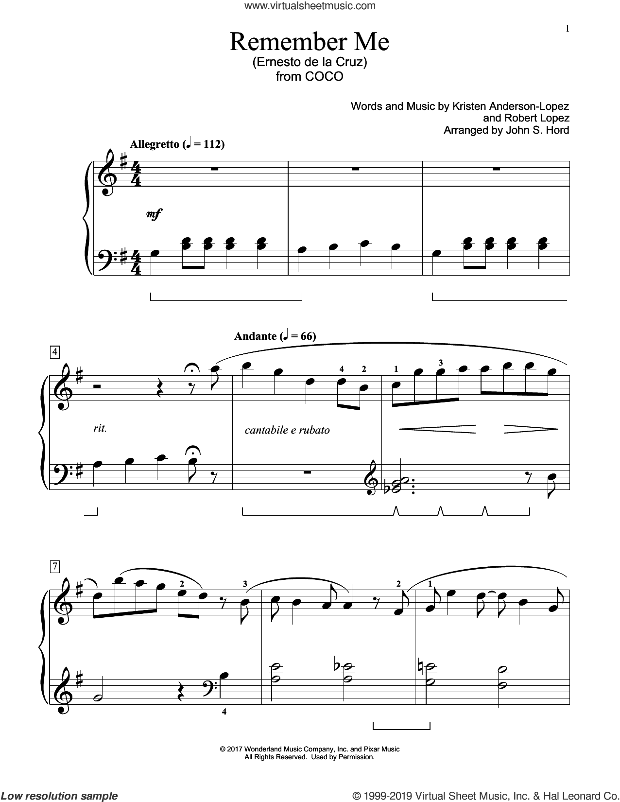 Remember Me (Ernesto de la Cruz) (from Coco) (arr. John S. Hord)