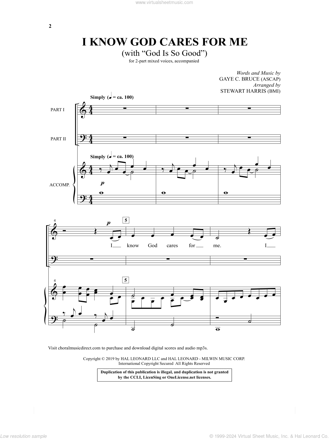 I Know God Cares For Me (with "God Is So Good") (arr. Stewart Harris)