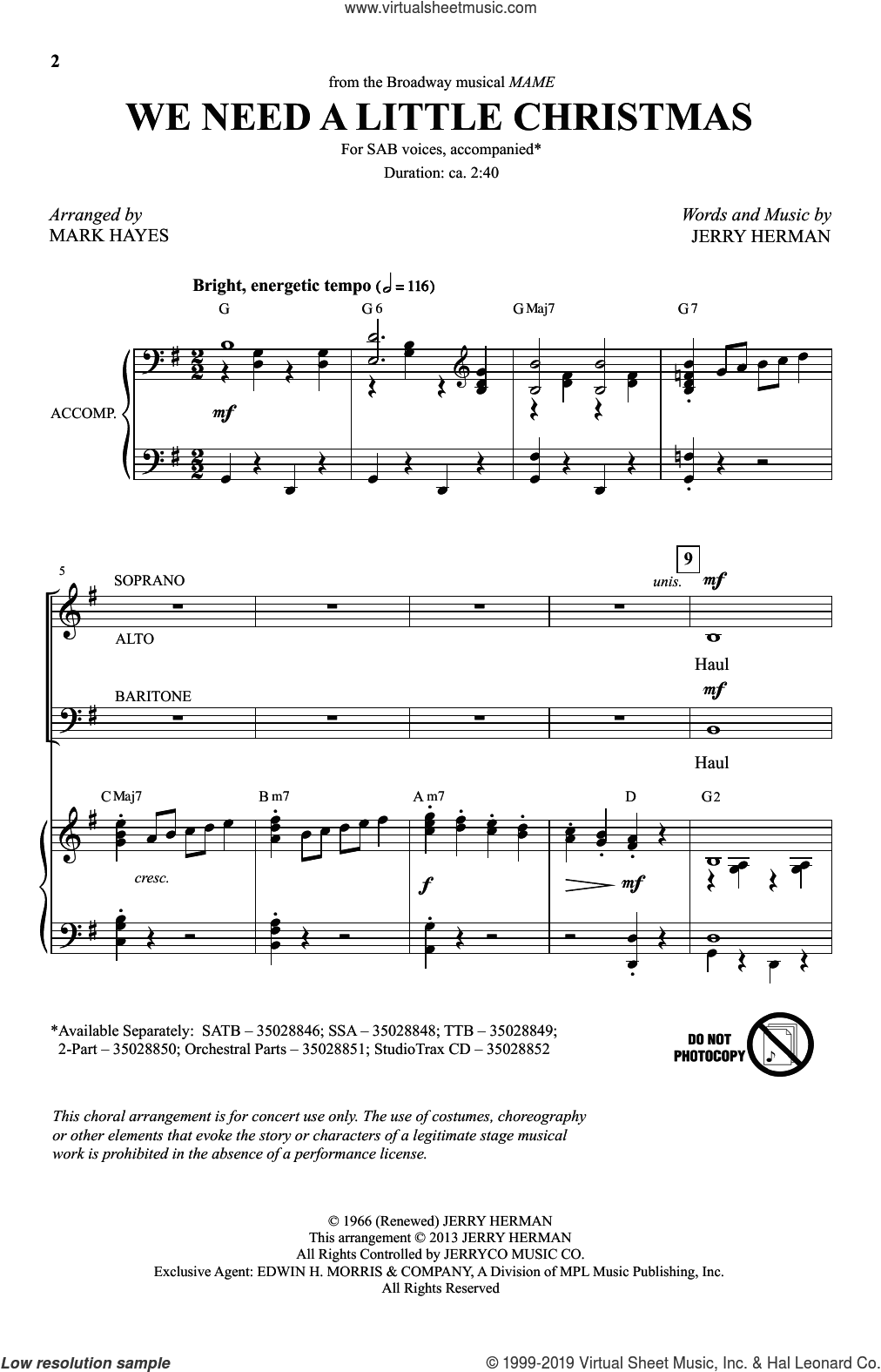We Need A Little Christmas (from Mame) (arr. Mark Hayes)