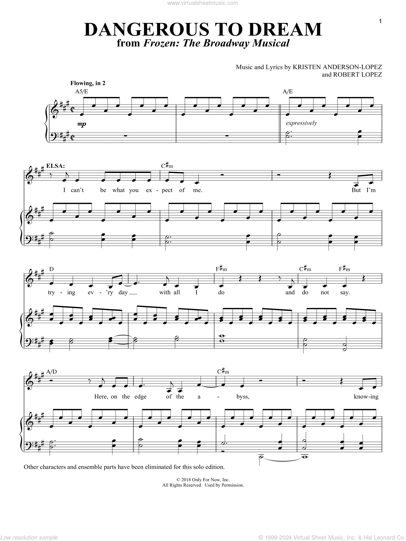 Dangerous To Dream [Solo version] (from Frozen: The Broadway Musical)